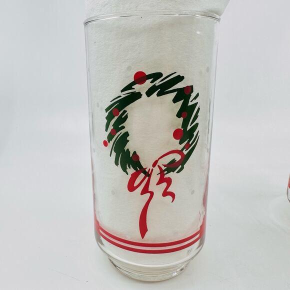 Set of 3 Vintage Libbey Christmas Glasses Green Wreath Red Bow Vtg Xmas Holiday - Picture 2 of 4